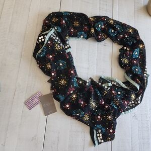 Raj Y2K Black Embroidered Infinity Scarf Vintage NWT!